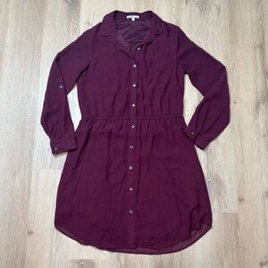 Charlotte Russe Maroon Burgundy Long Sleeve Button Down Dress Small